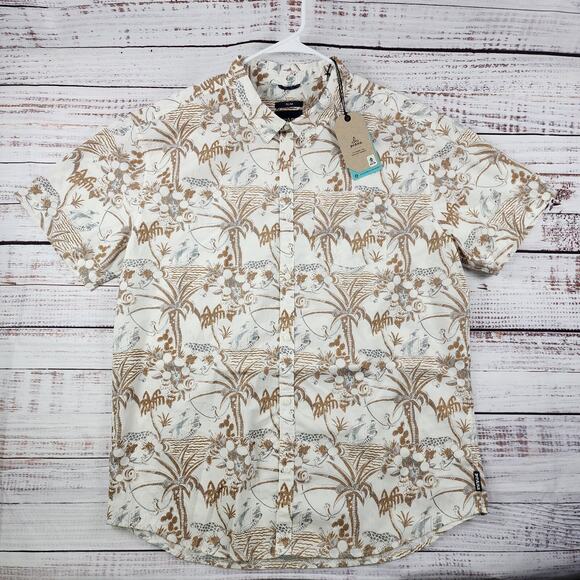 NWT prAna Stimmersee Slim Fit Shirt XXL Tropical Palm Print Organic Cotton $65 - Picture 1 of 11